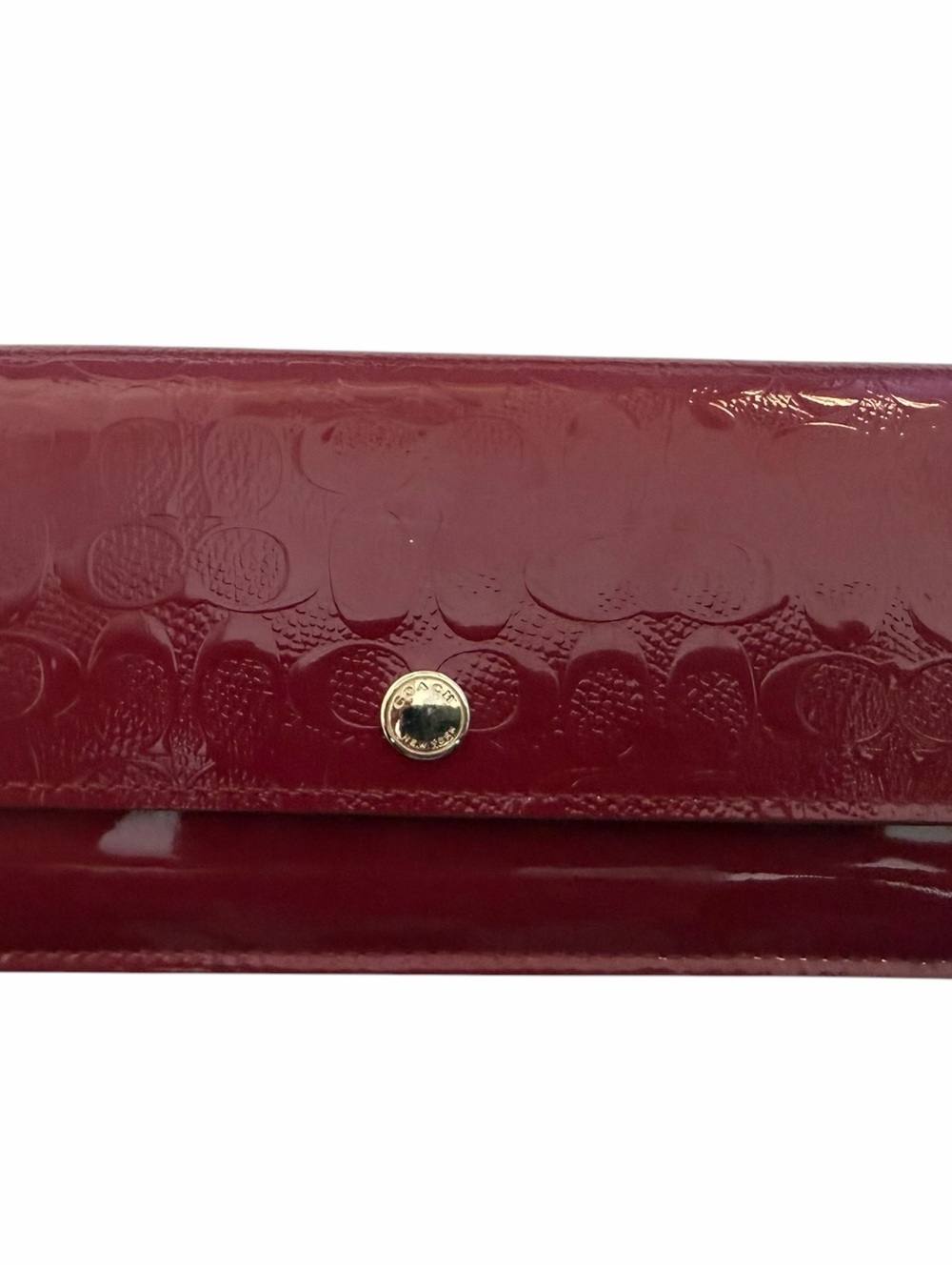 Coach Patent-Embossed Patent Leather Soft Wallet Deep Red
